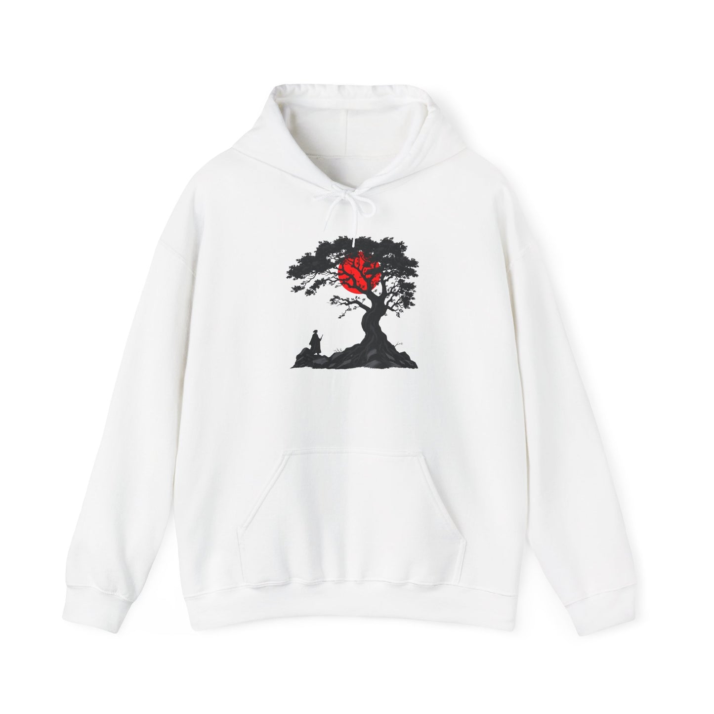 Nature-Inspired Hooded Sweatshirt with Red Heart Tree Design, Cozy Unisex Hoodie, Great for Gifts and Outdoor Lovers, Ideal for Fall and