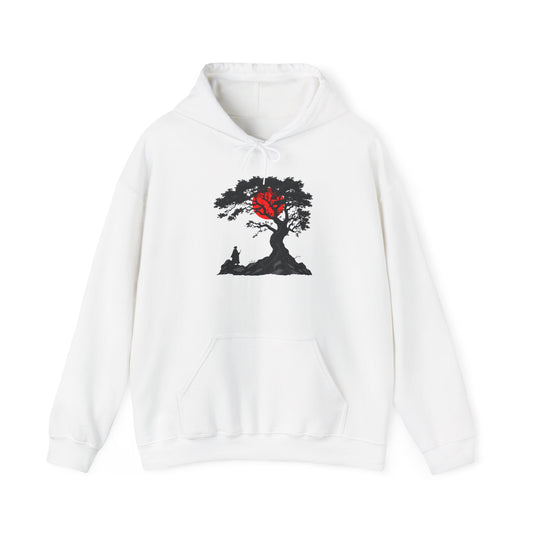 Nature-Inspired Hooded Sweatshirt with Red Heart Tree Design, Cozy Unisex Hoodie, Great for Gifts and Outdoor Lovers, Ideal for Fall and