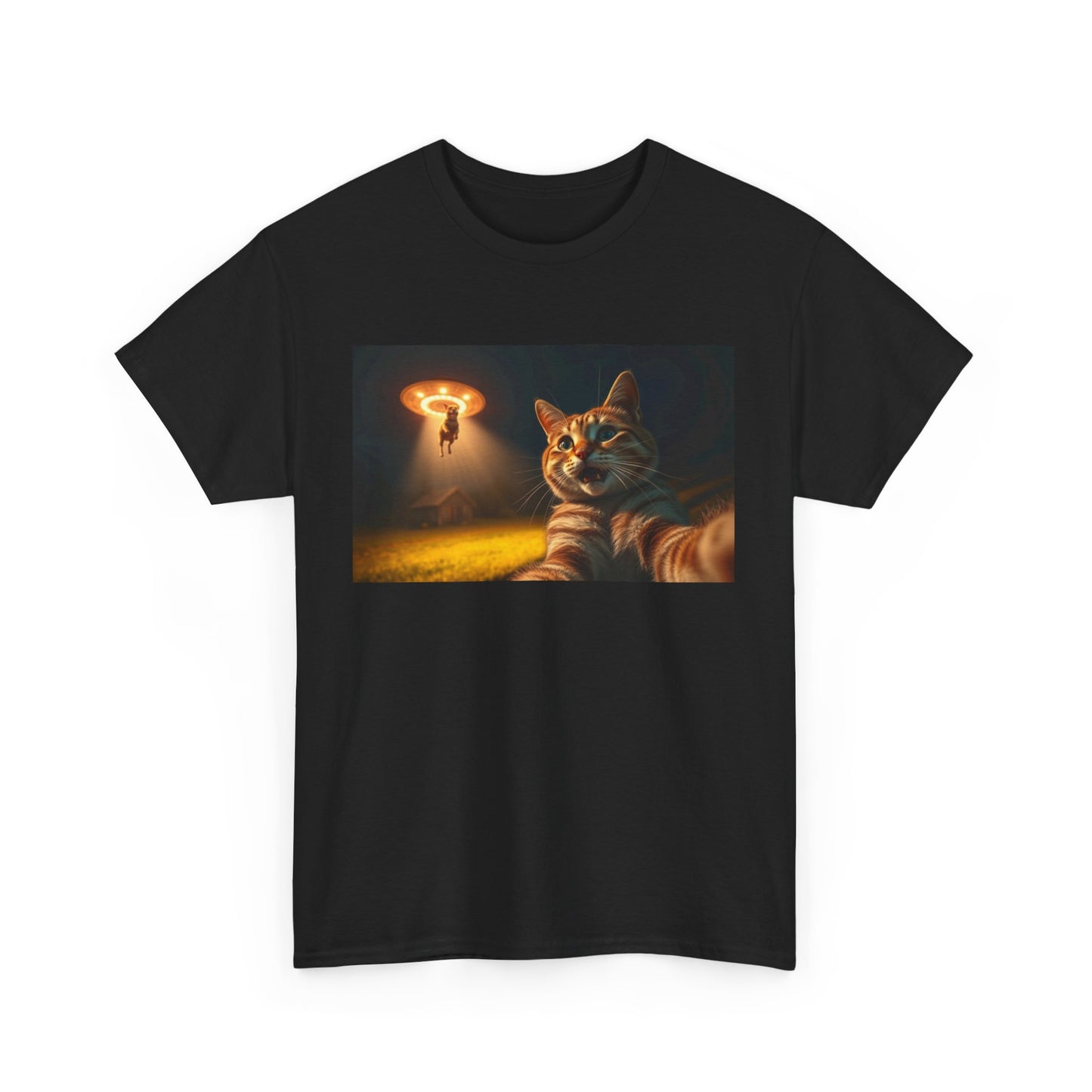 Cosmic Cat Tee - Fun Alien Abduction Graphic T-Shirt
